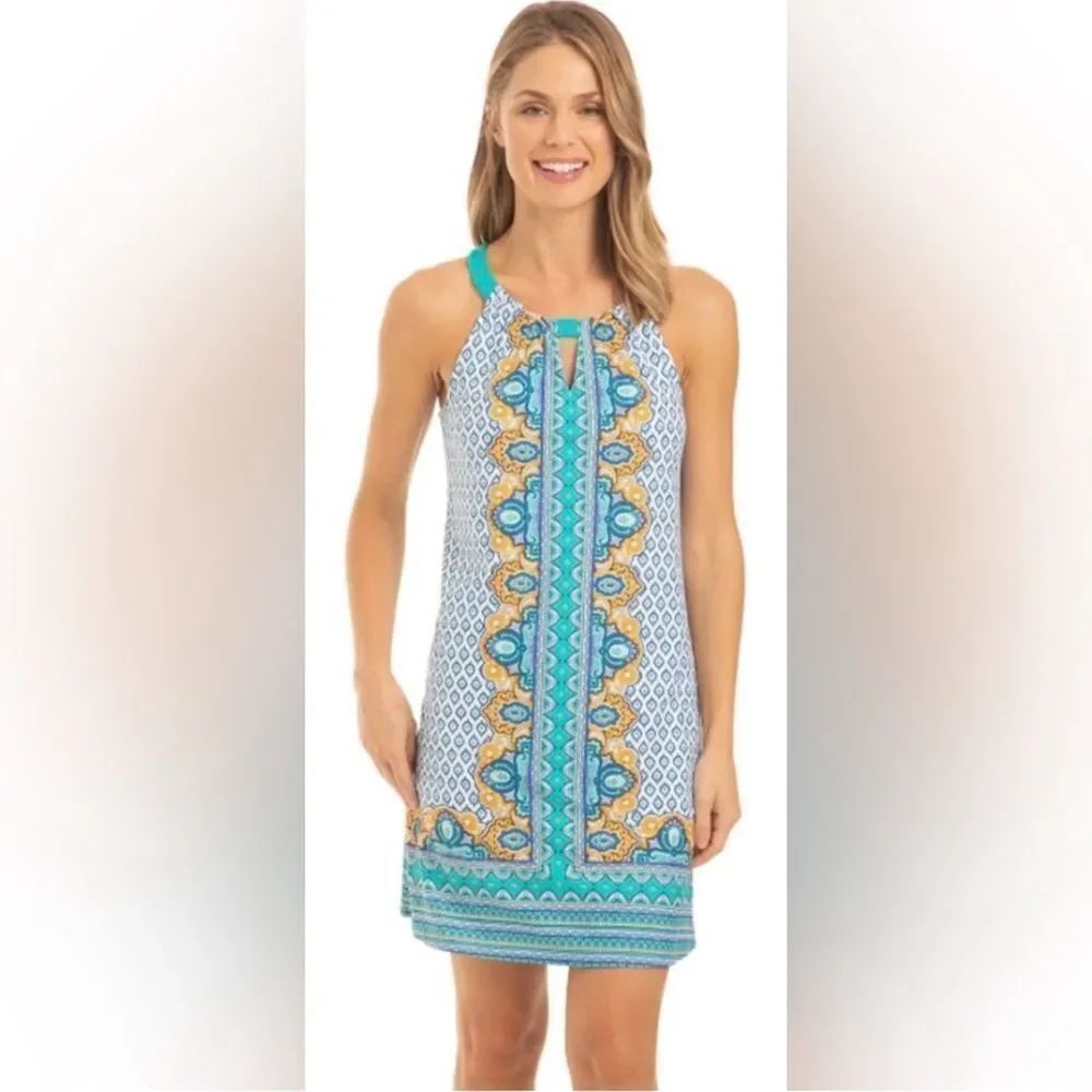 Cabana life jewel scarf 3/4 sleeve activewear shift dress UPF 50+